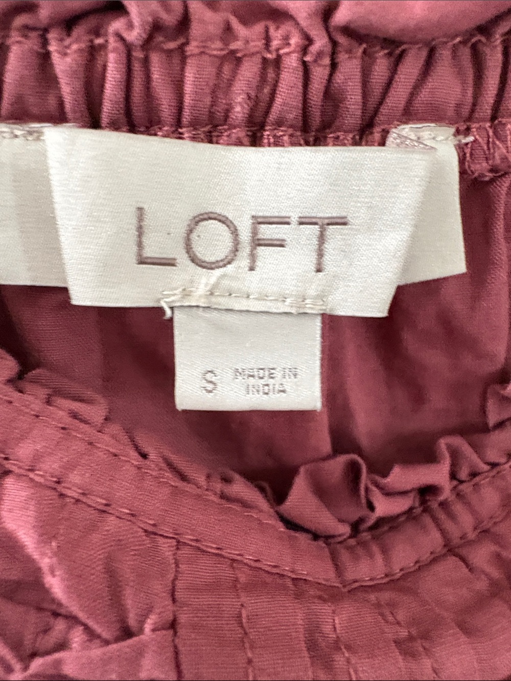 LOFT Dusty Rose Smocked Peasant Top - Picture 2 of 5